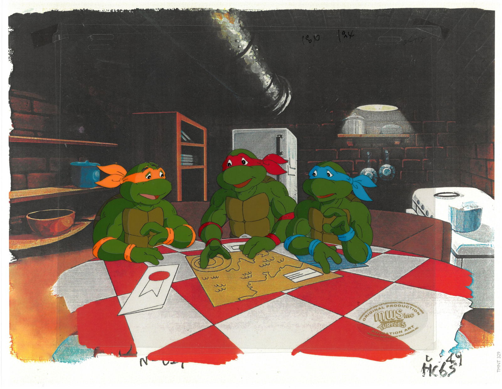 Leonardo, Raphael & Michelangelo of (TMNT) Turtles- Original Production Cel with MWS Seal (1 of 1)