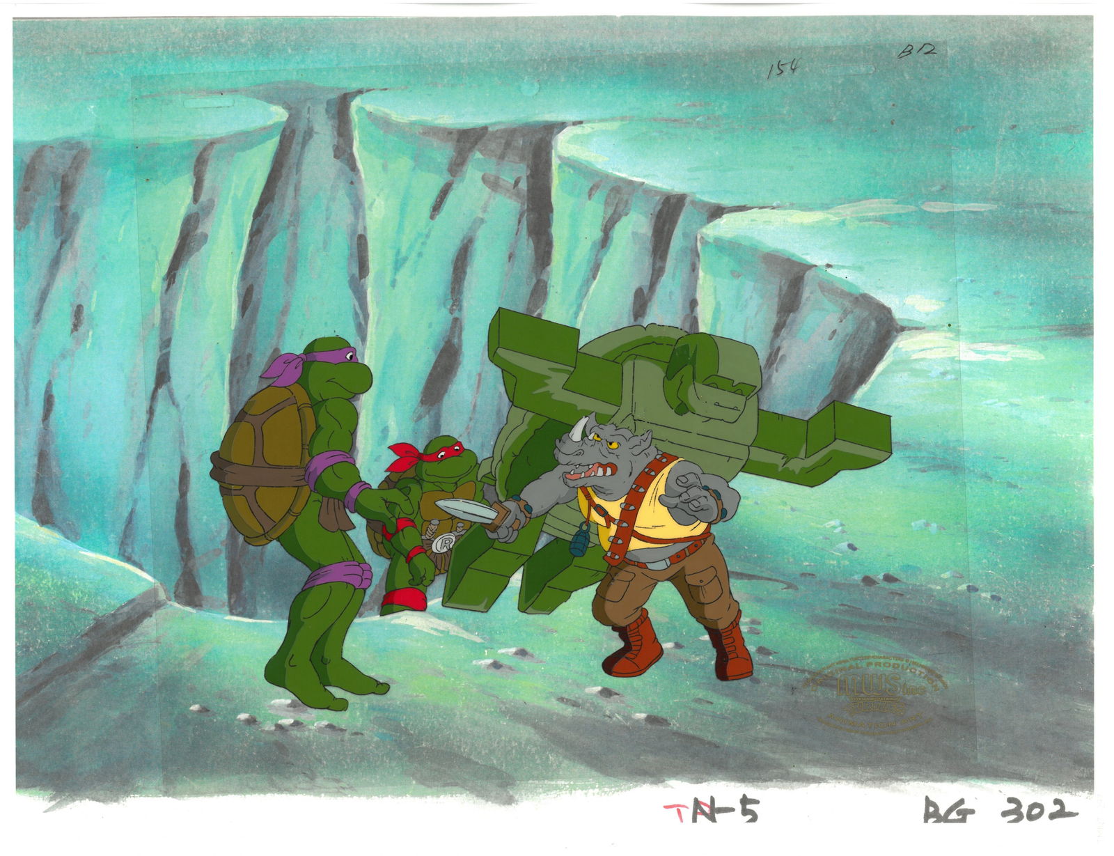 Donatello, Raphael & Rocksteady of (TMNT) Turtles- Original Production Cel with MWS Seal (1 of 1)