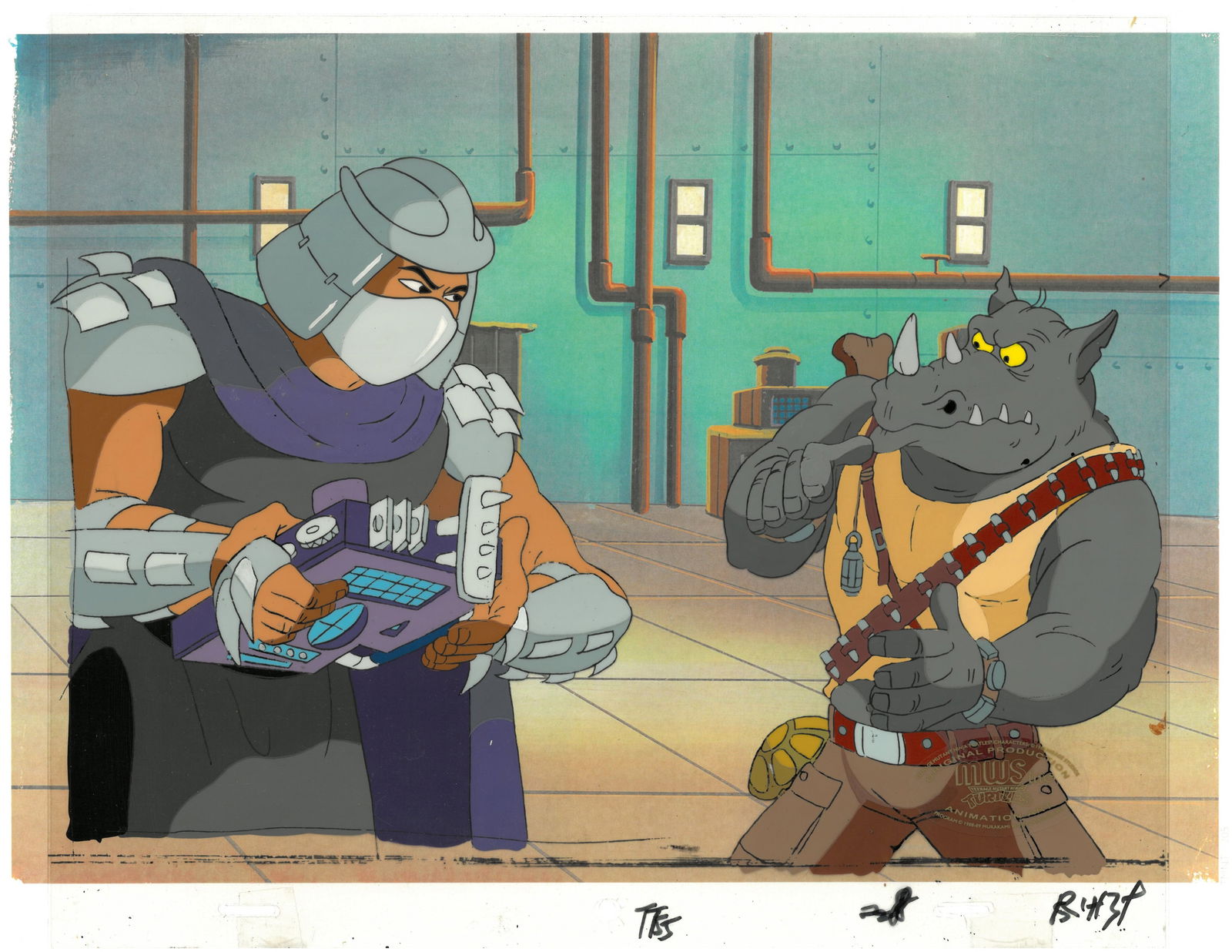 Shredder & Rocksteady of (TMNT) Turtles, Original Production Cel with MWS Seal (1 of 1)