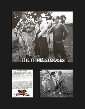 Three Stooges - Matted Golf LE Lithograph: This 11x14 matted three opening features a Golf Scene from " Three Stooges ." Two of the image are of the Stooges, where as the third gives a background into the iconic 1960's TV Show. This licensed p