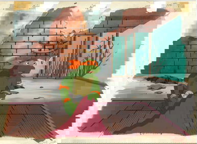 Michelangelo of (TMNT-1987) Turtles- Original Production Cel with Master Hand-Painted Background and