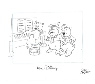 The 3 Little Pigs-Walt Disney - Signed  Animator's Drawing