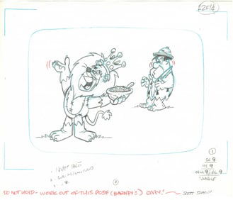 Signed Flintstones -Fred & Barney- 2 -Original Production Drawings