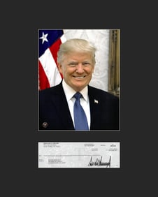 Donald Trump Photo with Reproduction Check Matted