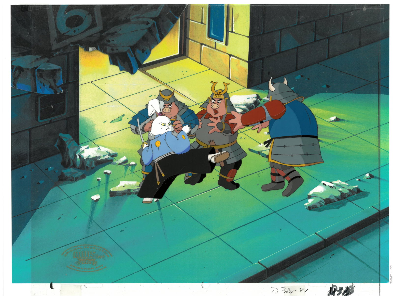 Miyamoto Usagi of (TMNT) Turtles, Original Multi-Cel Production Set-Up with Drawings and  MWS Seal (1 of 3)