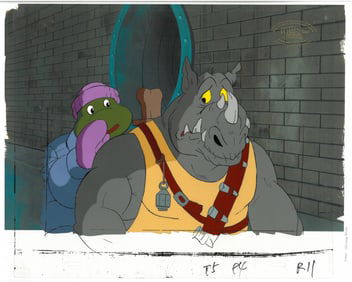 Donatello & Rocksteady of (TMNT) Turtles- Original Production Cel with Official MWS Seal