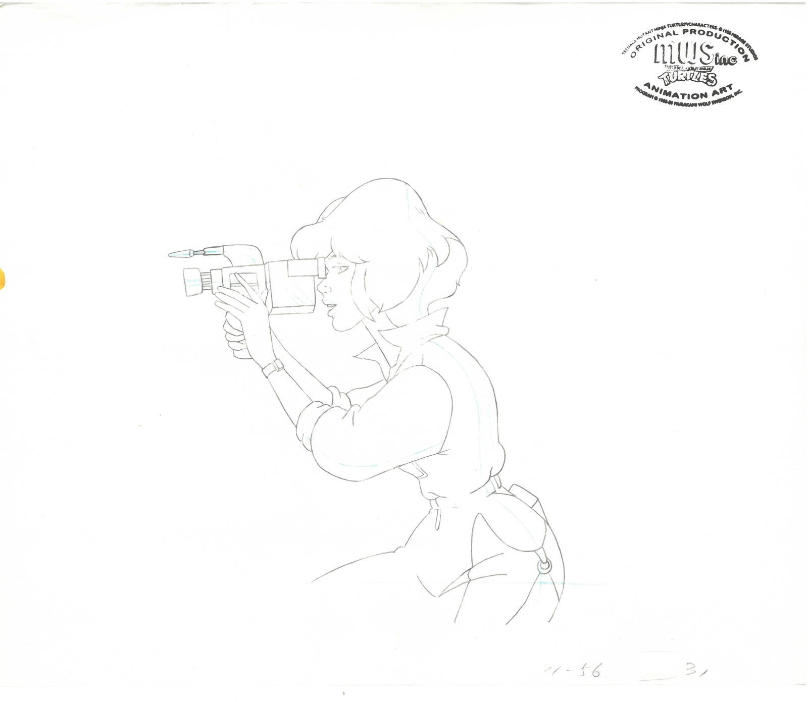 2 (TMNT) Turtles- Original Production Drawings with MWS Seal- Shredder and April: 2 original Teenage Mutant Ninja Turtle Production Drawings with MWS Seals. These drawings depict frames from a scene in a Teenage Mutant Ninja Turtles cartoon episode. These frames features April and 