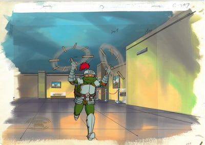 Michelangelo  (TMNT) Turtles- Original Production Cel with MASTER Hand-Painted Background- MWS Seal