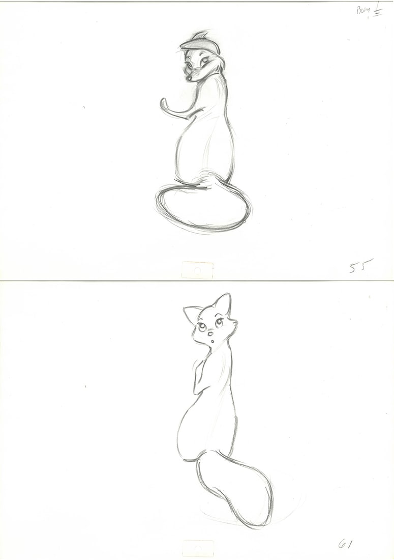 Vixey - 2 Fox and the Hound Production Drawings (1 of 3)