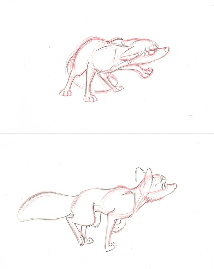 Tod- 2 Fox and the Hound Production Drawings: 2 Original Production Drawings of Tod from the 1981 Walt Disney movie " The Fox and the Hound ." The movie tells the story of the unlikely friendship between the Fox (Tod) and the Hound (Copper) as th