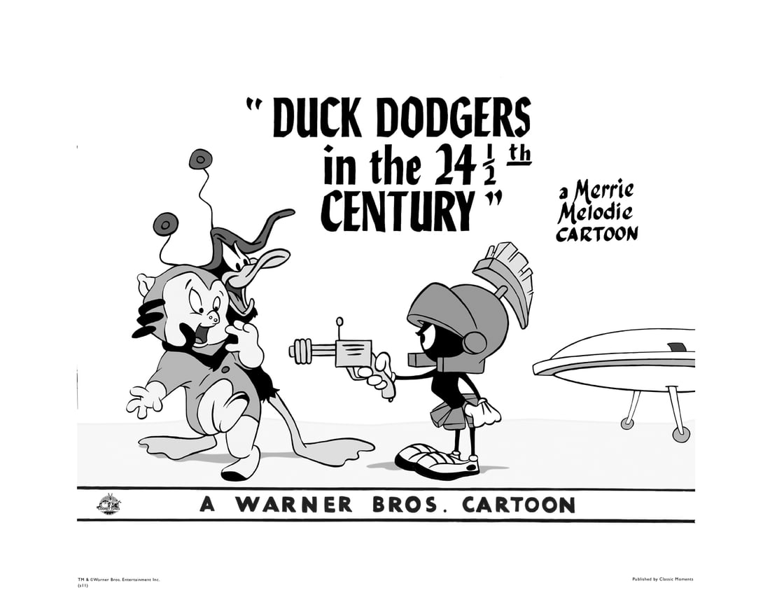 2 Fine Art Jones & McKimson WB Giclees -"Duck Dodgers in the 24 1/2th Century," and "Moby Duck": 2 Fine Art Giclee's that have been reproduced from original Lobby Cards. " Duck Dodgers and the 24th 1/2 Century " (1953), directed by Chuck Jones, " Moby Duck "(1965) directed by Robert McKimson Orig