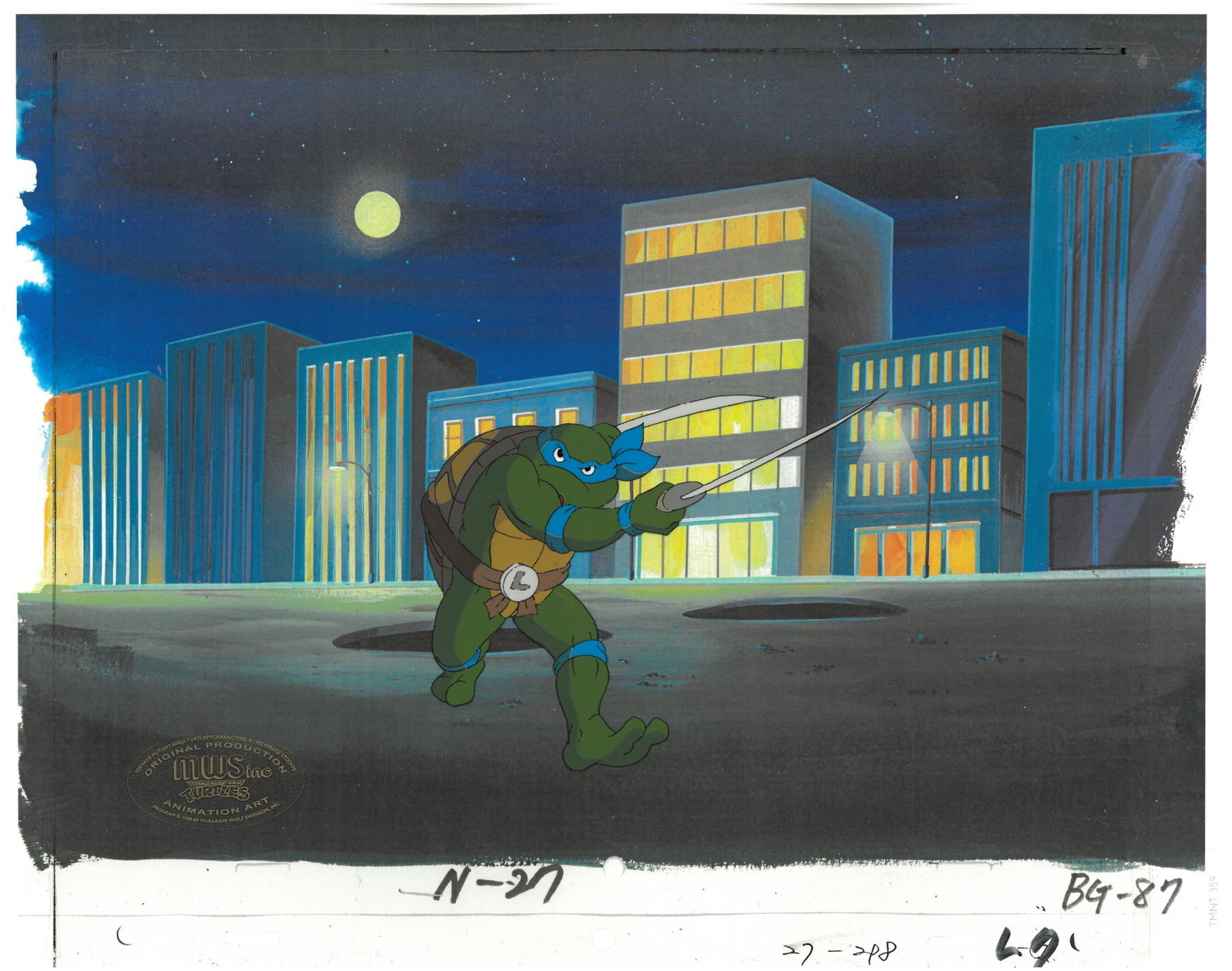 Leonardo of (TMNT) Turtles- Original Production Cel with Official MWS Seal (1 of 1)