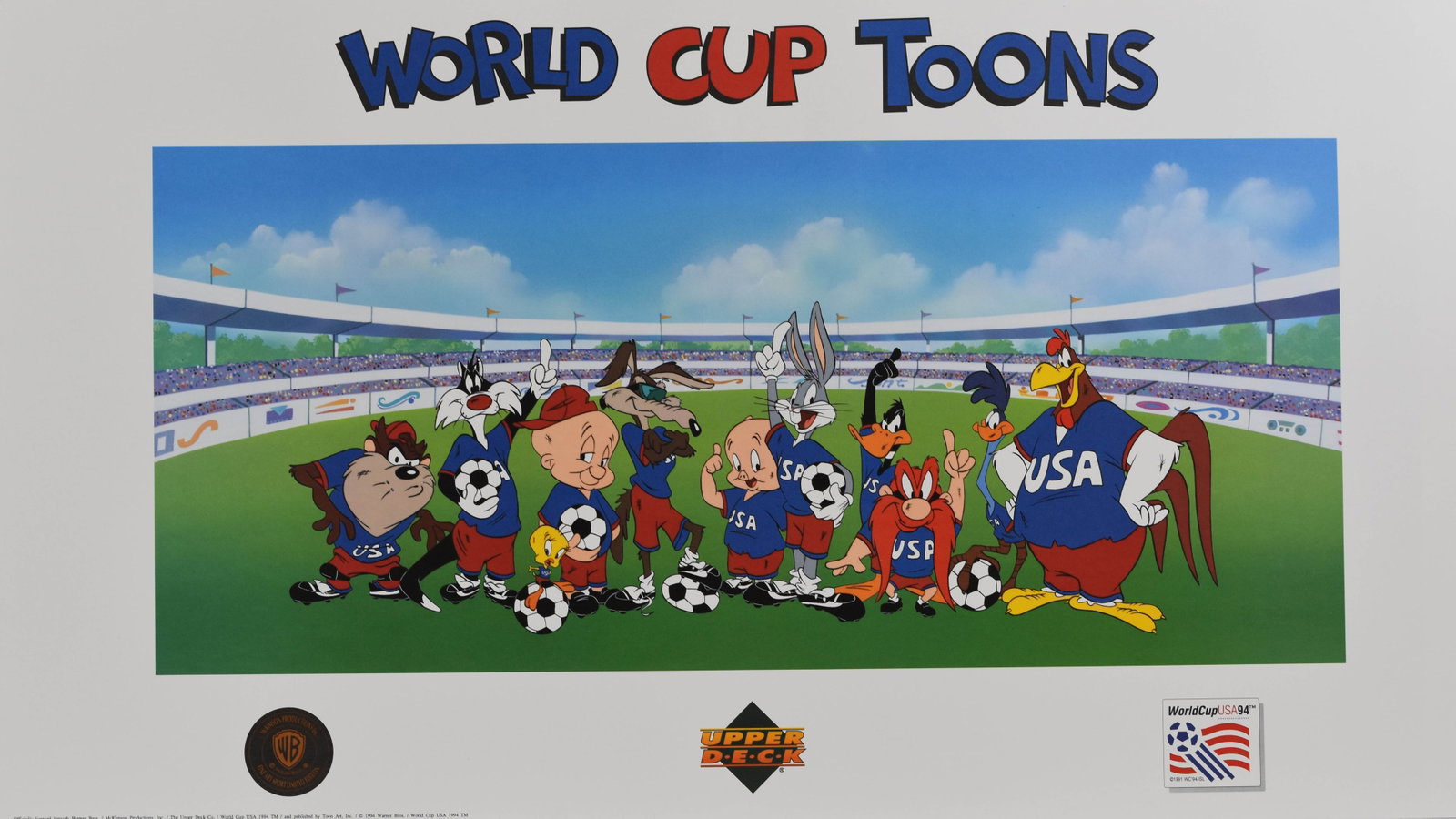 World Cup Toons -Soccer Lithograph: This lithograph is entitled “ World Cup .” World Cup is licensed by Warner Bros., Upper Deck and World Cup USA. 18.5x32.5 Presented with COA. Rolled