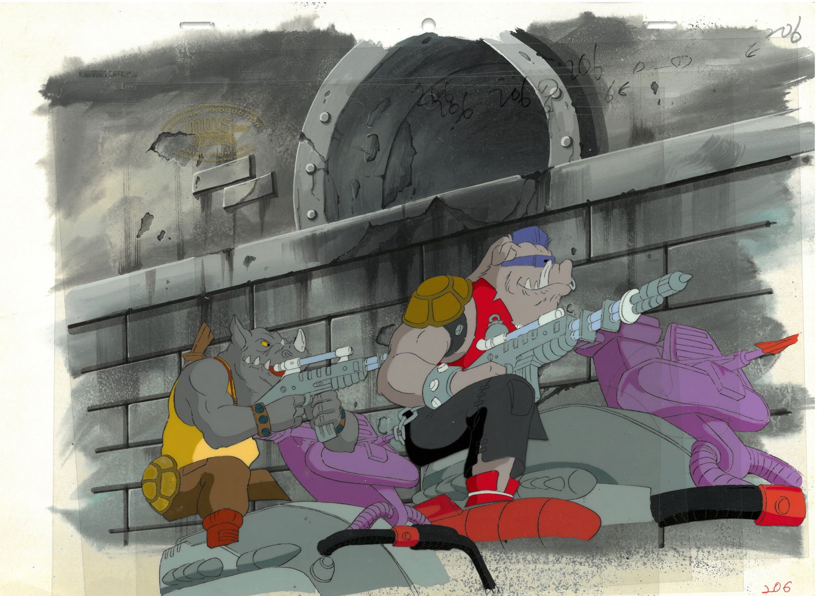 Rocksteady & Bebop of (TMNT) Turtles- Original Multi-Cel Production Setup with MASTER Hand-Painted (1 of 1)