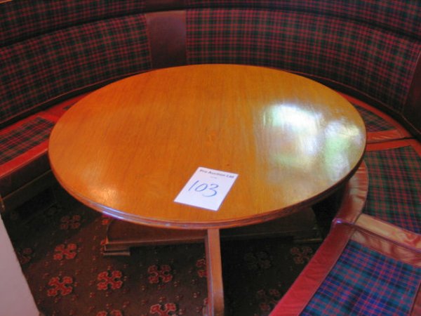 TABLE AND CHAIRS: Solid wooden circular 1.2m diameter table