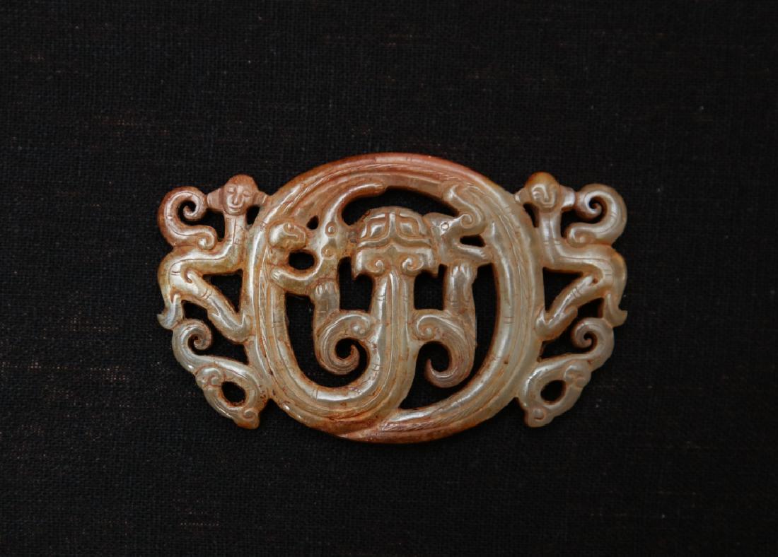CHINESE ARCHAIC JADE PLAQUE CARVED DRAGONS (1 of 3)