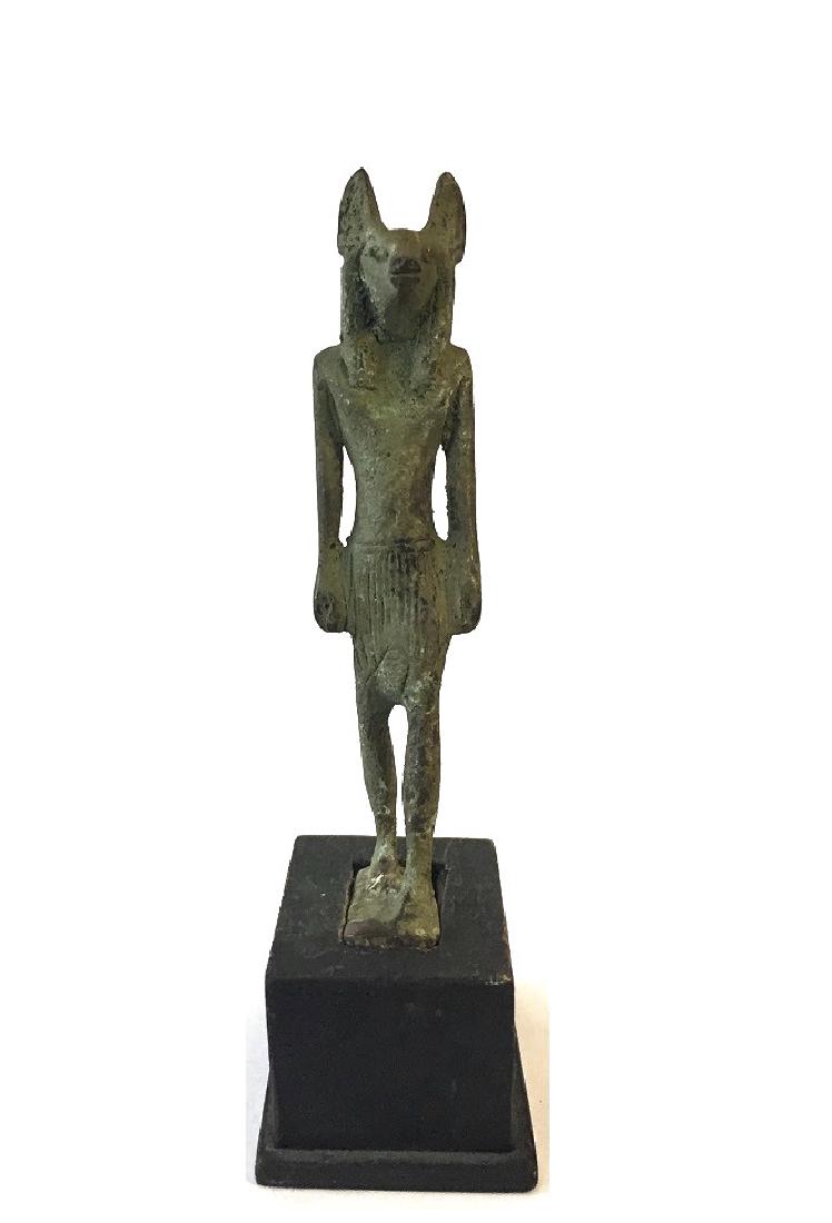 ANCIENT EGYPTIAN BRONZE OF ANUBIS: Ancient Egyptian Bronze of Anubis ,probably 600 - 300 BC. Ex Germany collector Size : 12 cm x 2 cm include the base