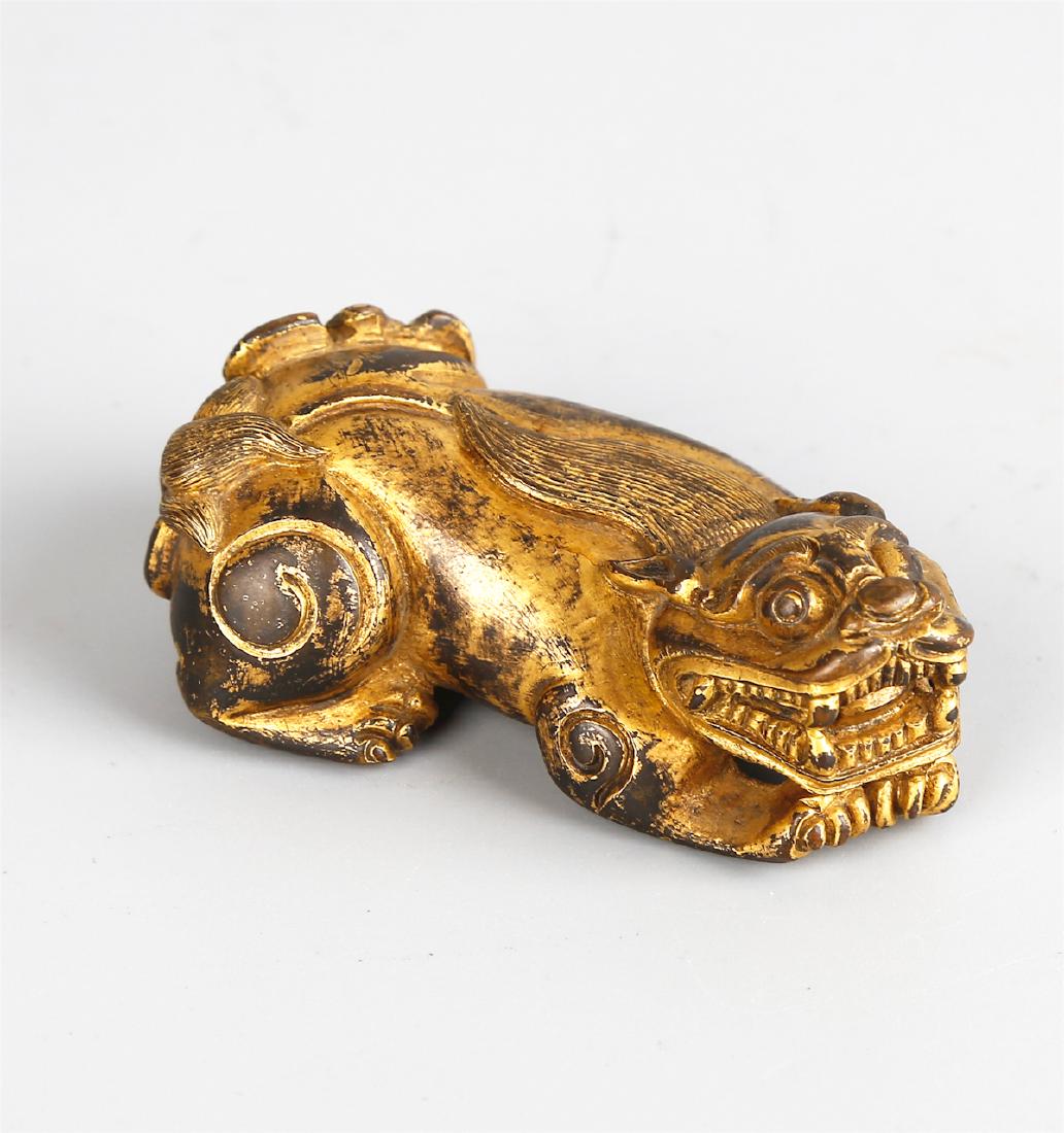 CHINESE GILT BRONZE BEAST SCHOLAR PAPER WEIGHT (1 of 6)