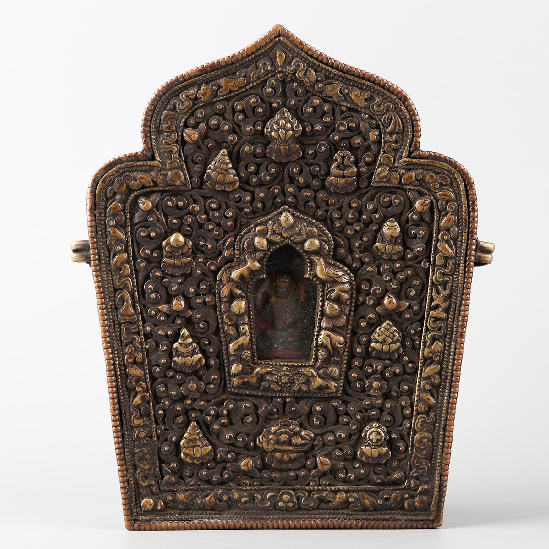 CHINESE TIBETAN COPPER GAU BOX (1 of 8)