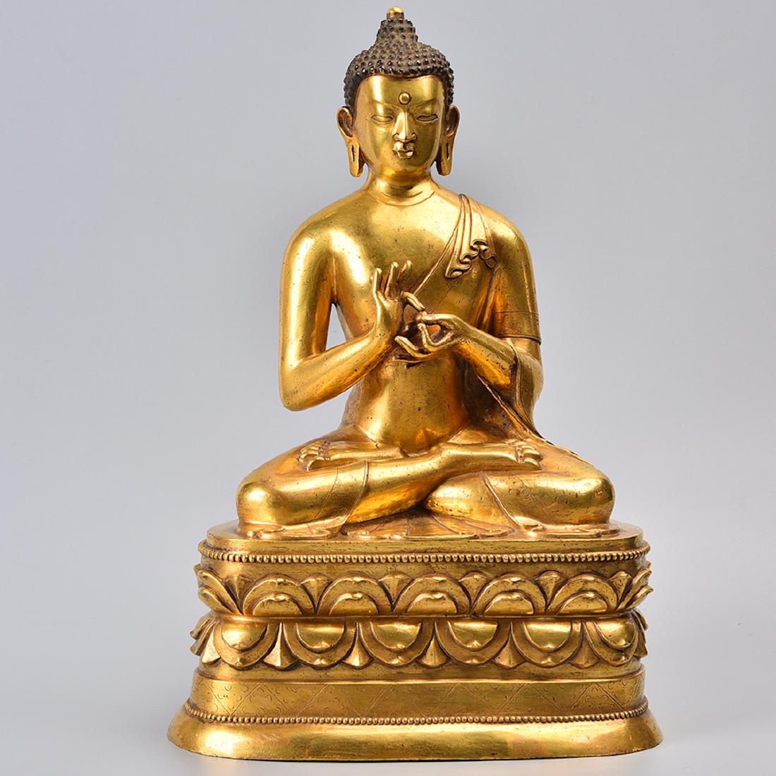 CHINESE GILT BRONZE FIGURE OF SHAKYAMUNI (1 of 6)