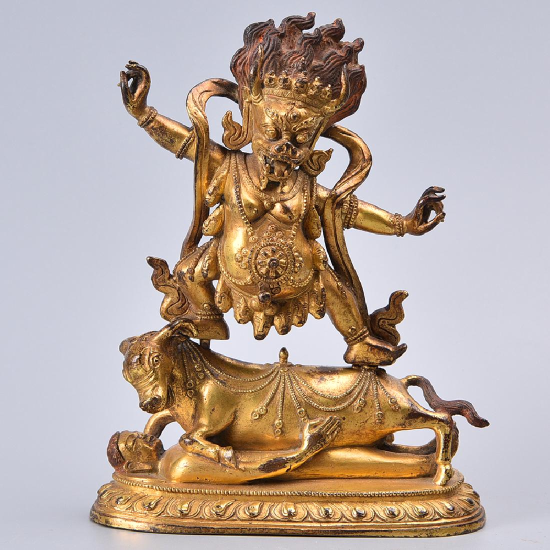 CHINESE GILT BRONZE FIGURE OF MAHAKALA (1 of 6)