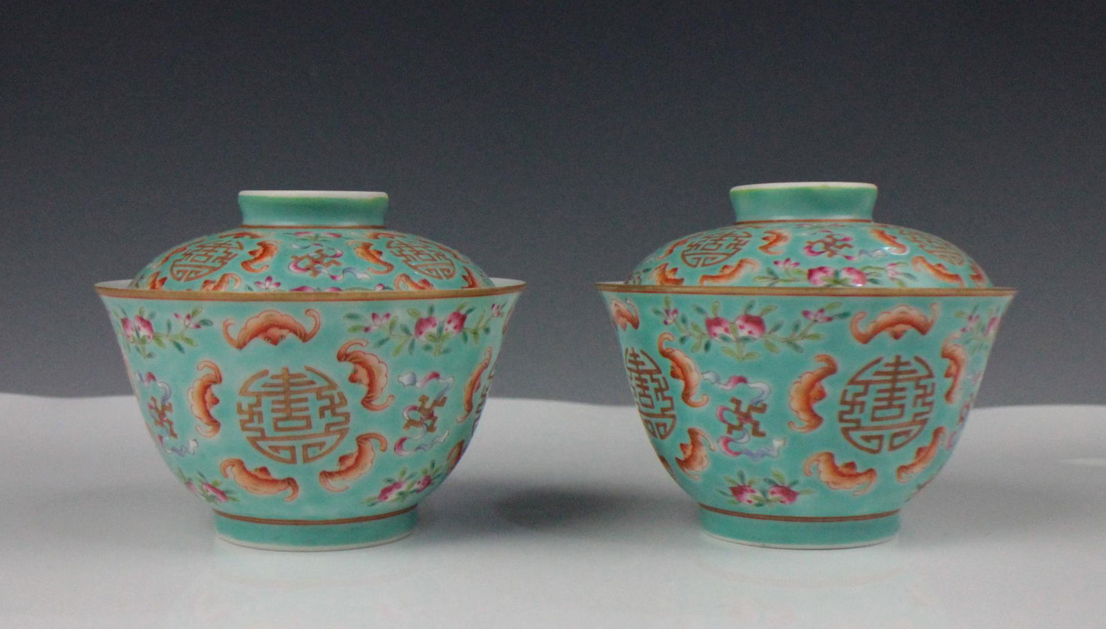 CHINESE FAMILLE ROSE TEACUPS, PAIR (1 of 3)