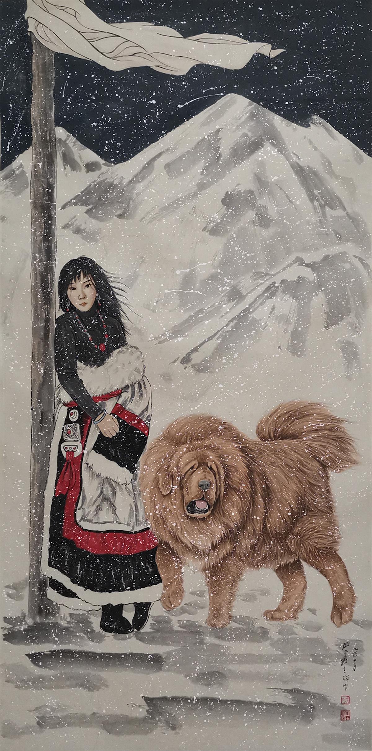 CHINESE INK AND COLOR FIGURAL SCROLL PAINTING (1 of 6)