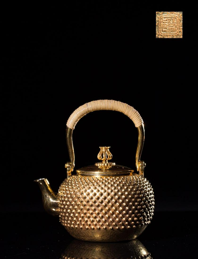 JAPANESE GILT SILVER TEAPOT (1 of 8)