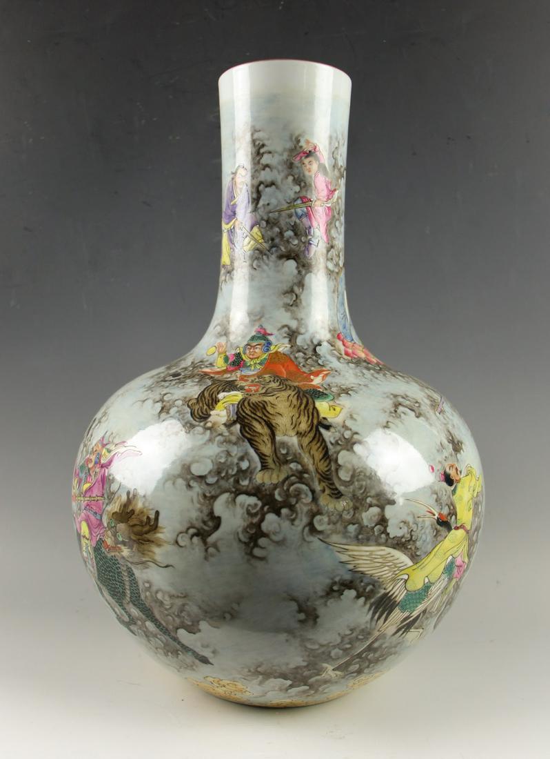 CHINESE FAMILLE ROSE PORCELAIN BOTTLE VASE: Mouth diameter: 3.1 inches. Height: 14.6 inches. Mouth diameter: 8cm Height: 37cm. Provenance: From the collections of Mr. Ross from New York.