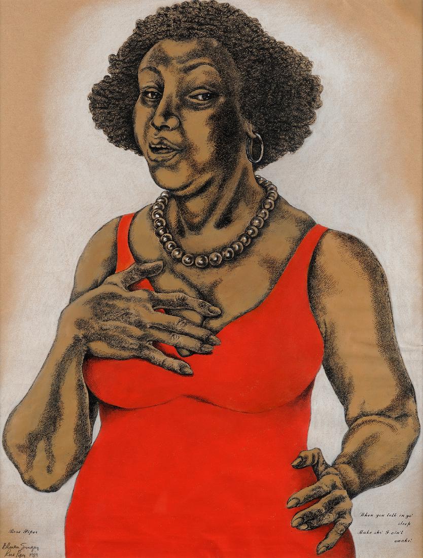 Rose Piper Blues Singer: Rose Piper (1917-2005)Blues Singer, 1989mixed media on papersigned, dated, and titled; inscribed, Rose Piper and When you talk in your sleep make sho' I ain't awake.24-1/2 x 19 in