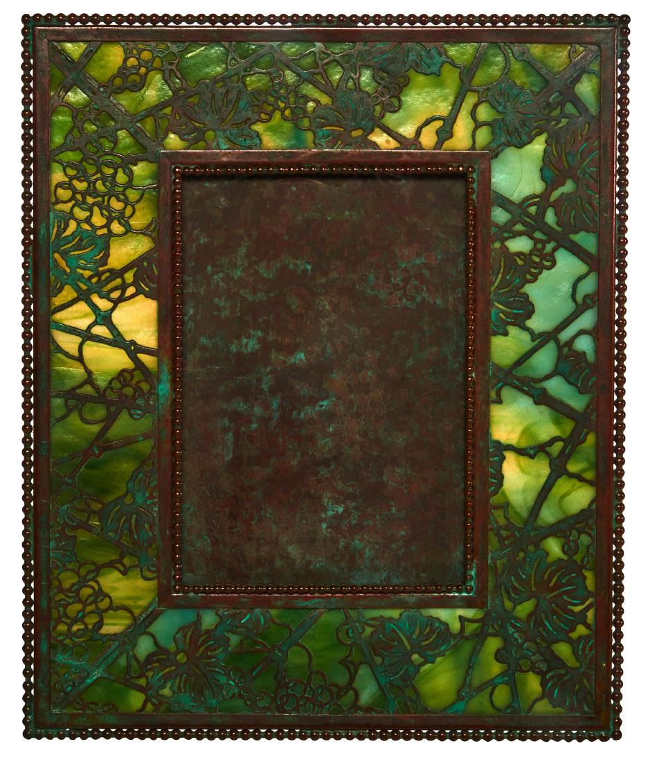 Tiffany Studios Grapevine frame: Tiffany Studios Grapevine frame New York, NY bronze, glass impressed mark 9.5"h x 8"w
