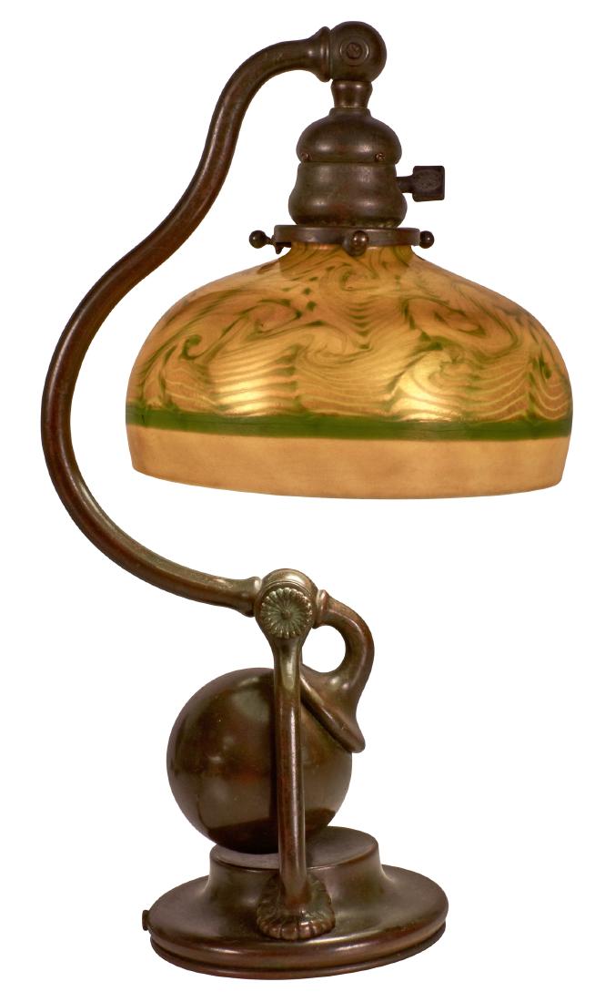 Tiffany Studios Counterbalance lamp: Tiffany Studios Counterbalance lamp New York, NY Favrile glass, bronze shade and base signed 15"h x 15"w