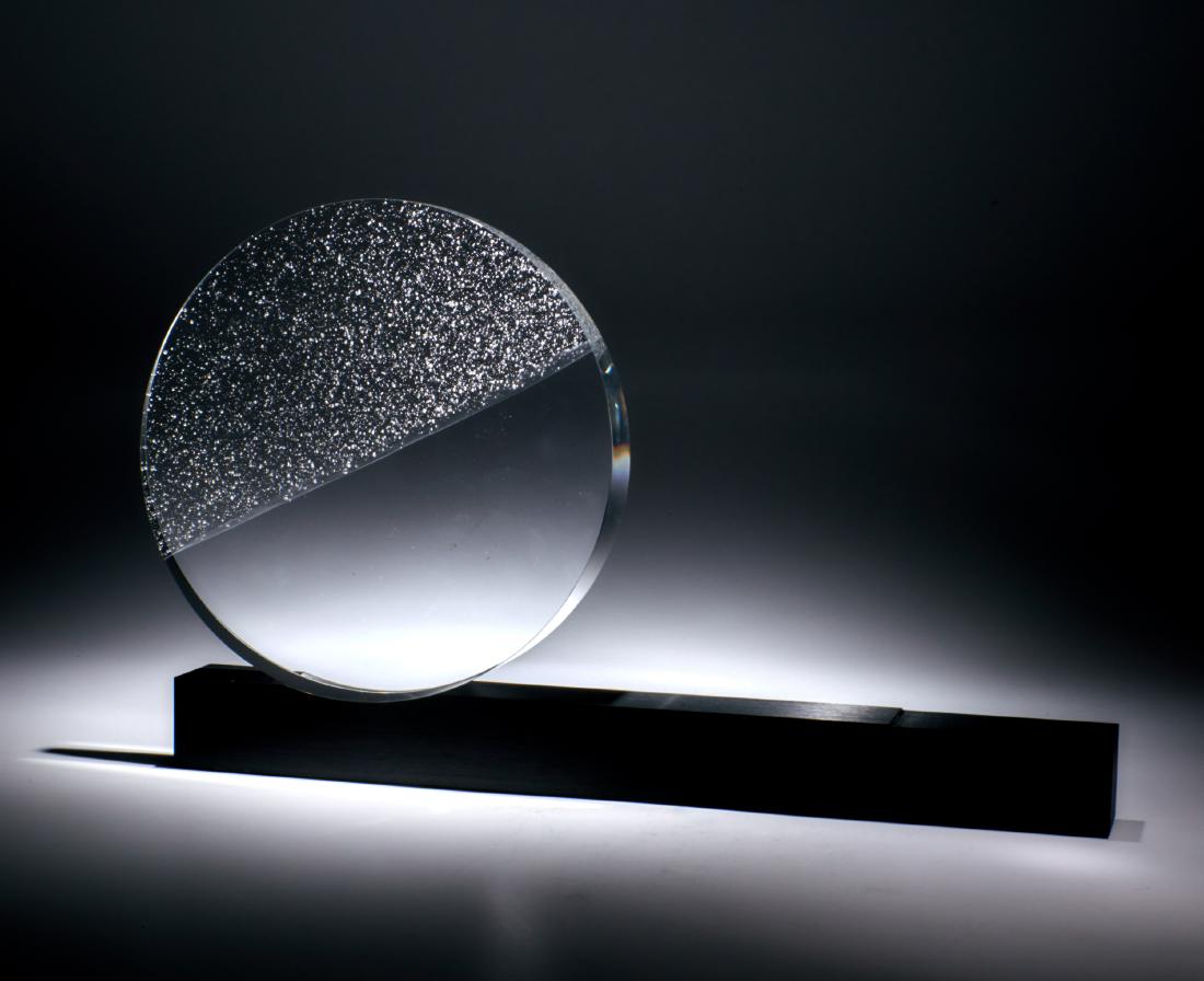 David Dowler for Steuben (American, b. 1945) Day &: David Dowler for Steuben (American, b. 1945) Day & Night glass, metal signed 18"w x 11"h