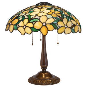Suess Ornamental Glass Company Apple table lamp: Suess Ornamental Glass CompanyApple table lampChicago, ILleaded glass, bronzeunsigned19"h x 18"dia