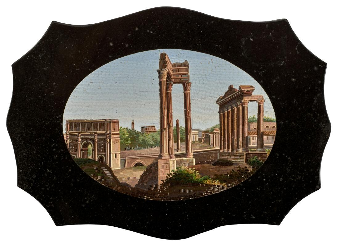 Italian micro-mosaic plaque: Italian micro-mosaic plaqueItaly, late 19th century inlaid stone4.5"h x 6.5"w