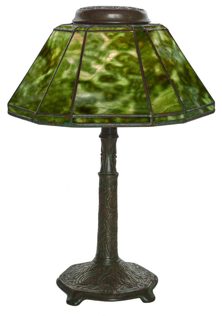Tiffany Studios Zodiac lamp: Tiffany Studios Zodiac lamp New York, NY leaded glass, bronze shade and base signed 16"h x 11"dia
