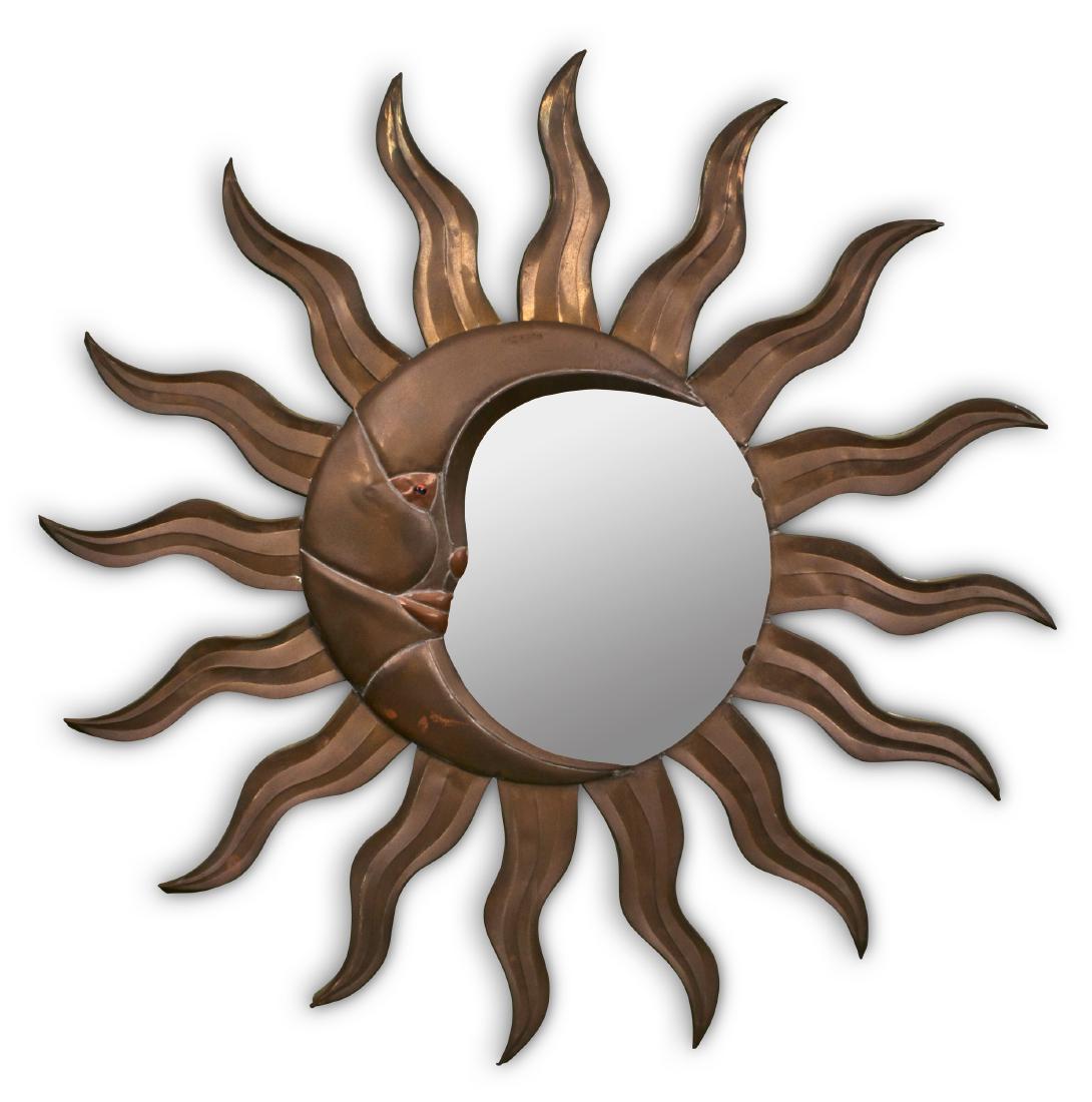 Sergio Bustamante mirror Mexico: Sergio Bustamante mirror Mexico copper signed 35"dia