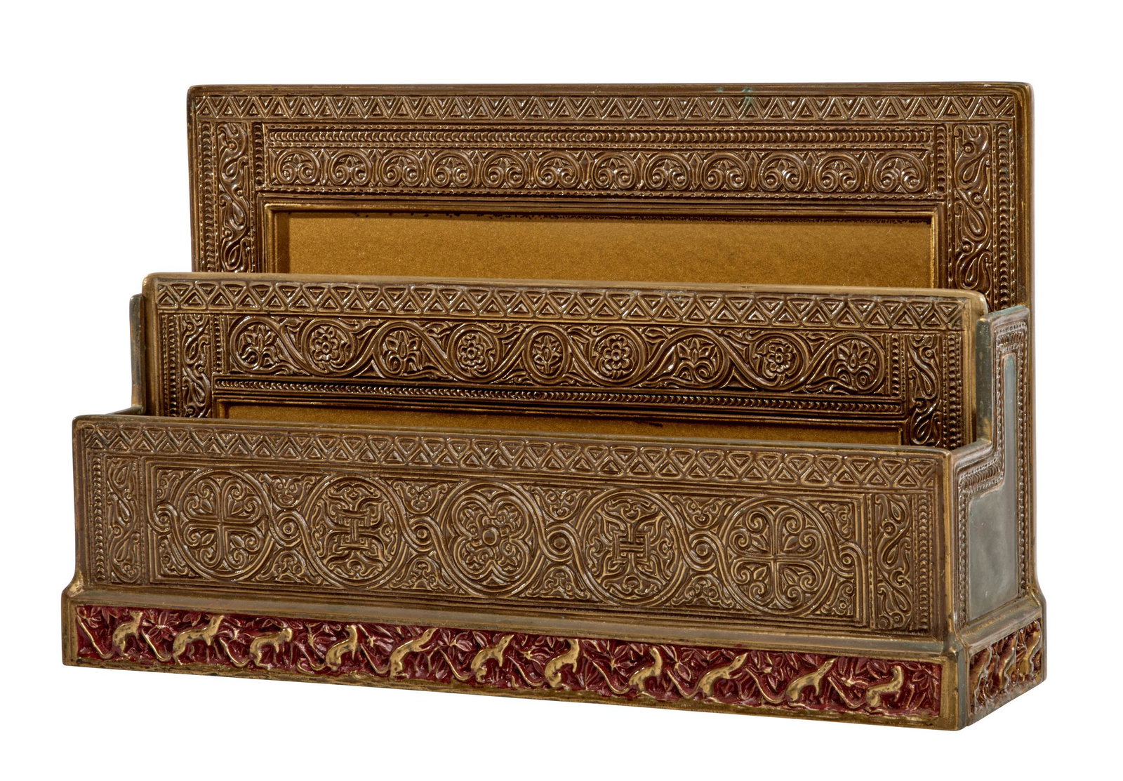 Tiffany Studios letterrack: Tiffany Studios Venetian letter rack New York, NY bronze, enamel impressed marks 6"h x 10"w