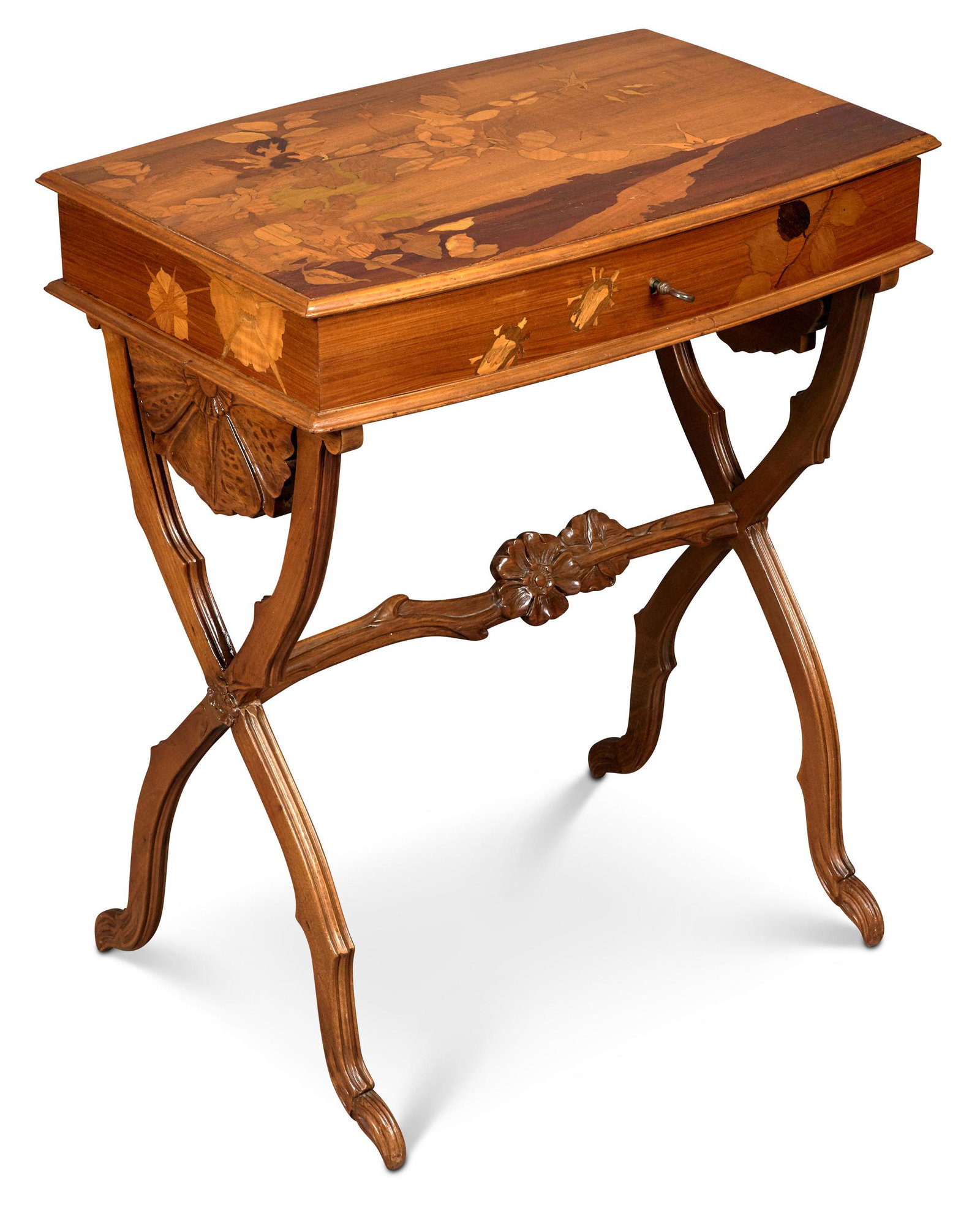 Galle vanity desk: Galle vanity desk Nancy, France fruitwood signed 28.5"h x 16"d x 23.5"w