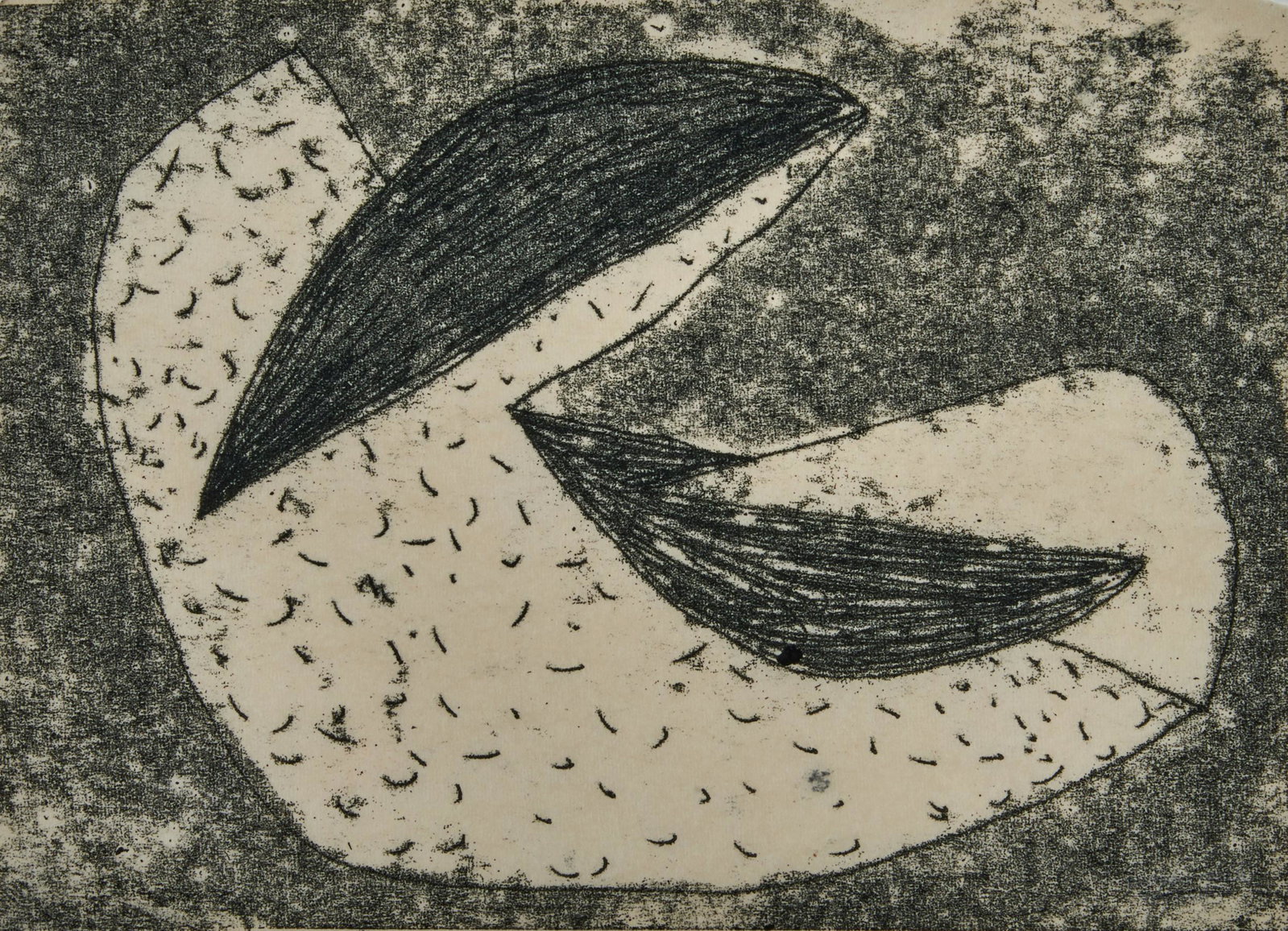 Harry Bertoia monoprint, Synchrony Series: Harry Bertoia monoprint, Synchrony Series Bally, PA, c. 1943 ink on rice paper stamped signature on verso 5.5"h x 7.5"w matted: 16"h x 20"w