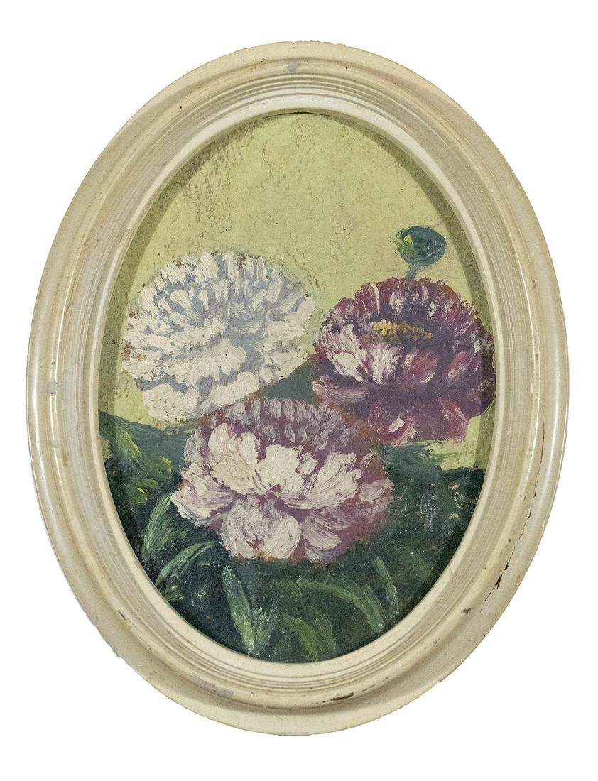 John Wesley Hardrick Peonies: John Wesley Hardrick (1891-1968)Peonies, c. 1940oil on board, oval7 x 5 inchesidentified verso, original frame