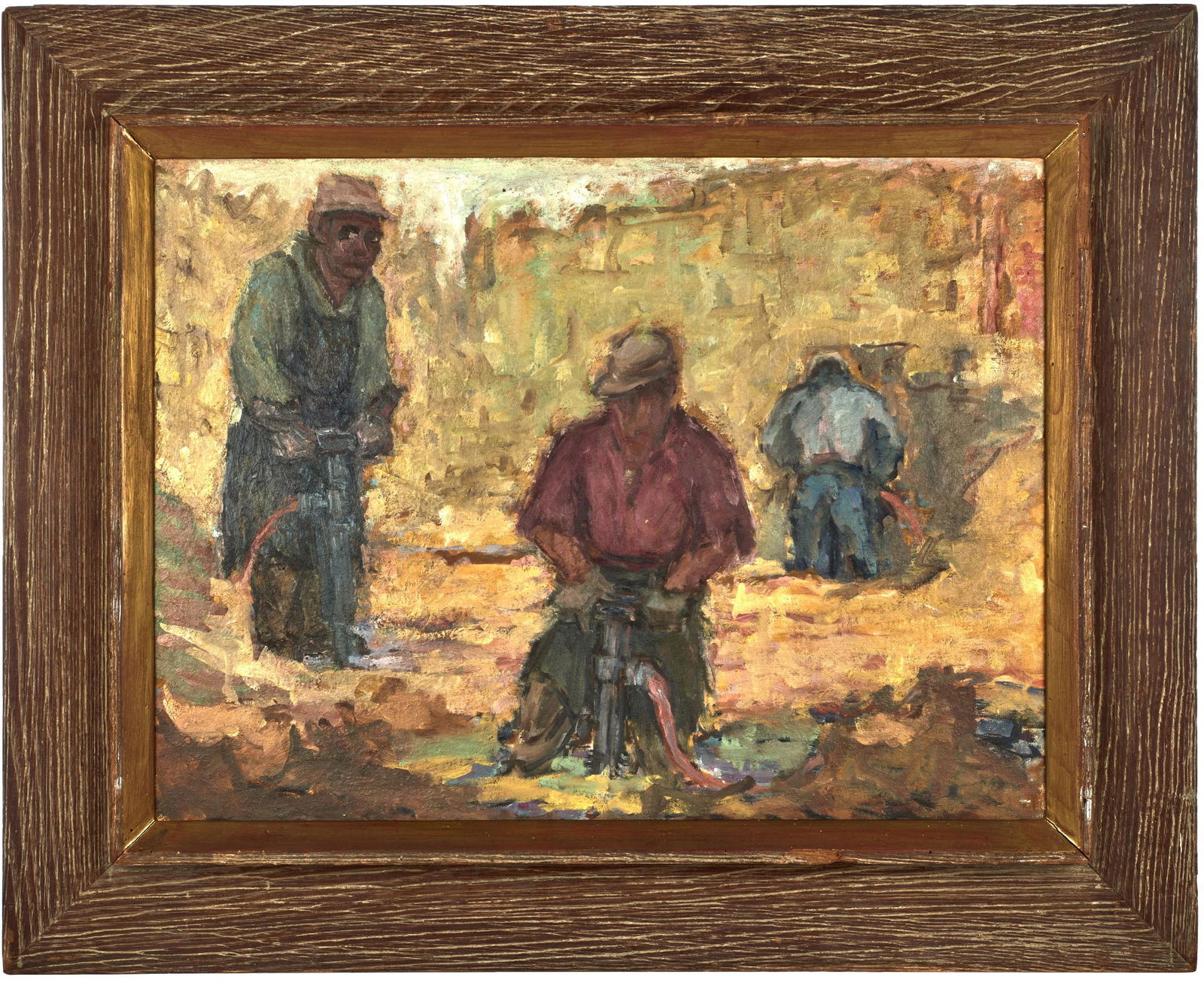 Dox Thrash: Dox Thrash(1893-1965)untitled, Construction scene, Philadelphia, c. 1945oil on board18 x 24 inchesunsigned