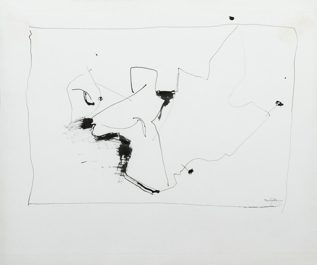Sam Gilliam Untitled Abstract: Sam Gilliam (b. 1933)Untitled (Abstract), 1970pen and ink on papersigned and dated; inscribed 3-18-70 1-114 x 20 inchesframed