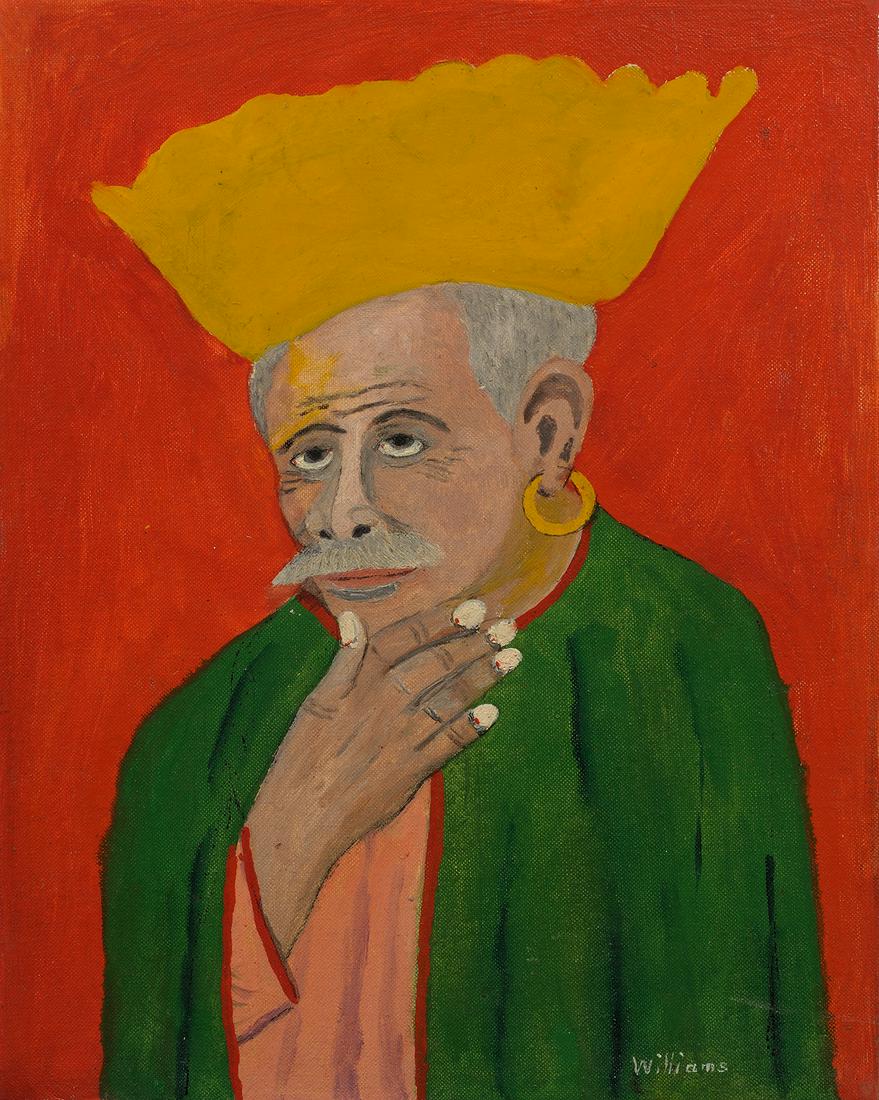 Alfredus Williams, Portrait of a Man With Hat and Cape: Alfredus Williams (1875-1967) Portrait of a Man With Hat and Cape, c. 1956 oil on board signed 16 x 12 inches unframed