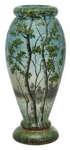 Daum vase: Daum vase Nancy, France cameo cut and enameled glass signed 10"h x 4.5"dia