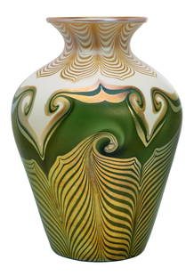 Quezal vase: Quezal vase Queens, NY glass signed 10.5"h x 7.75"dia
