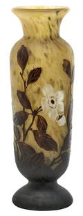 Daum vase: Daum vase Nancy, France inlaid, cameo and wheel cut glass signed 10.75"h x 3.5"dia 