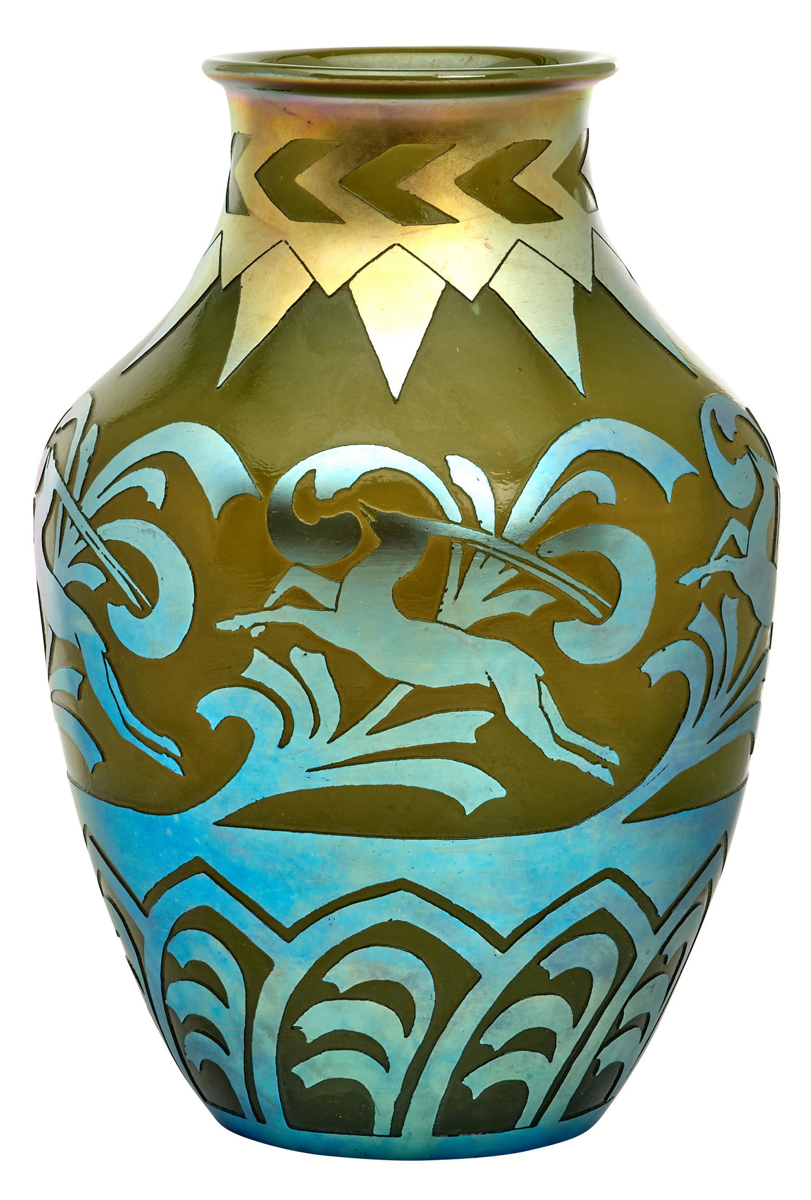 Steuben vase: Steuben vase Corning, NY acid cut back glass 11.5"h x 8"dia