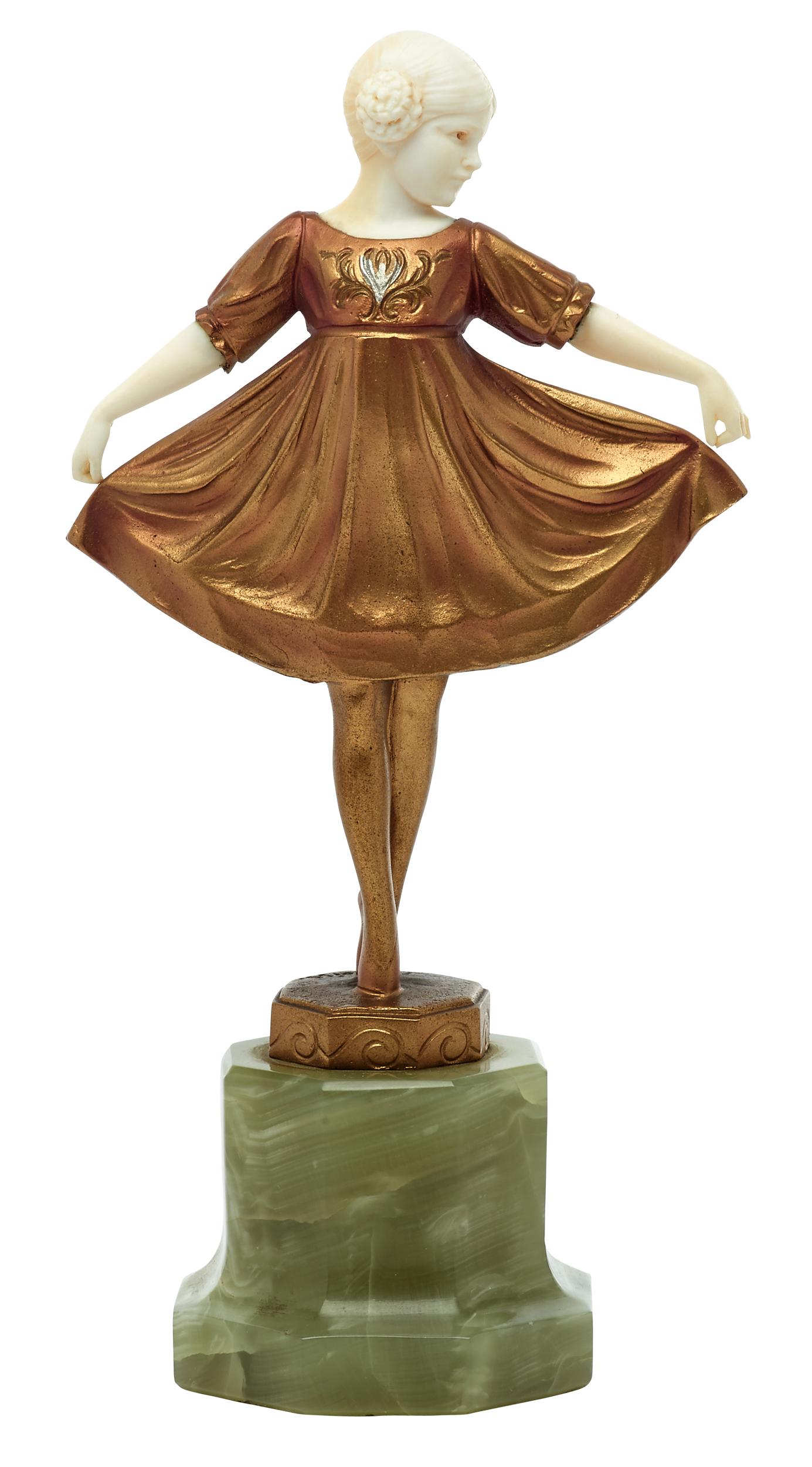 Ferdinand Priess sculpture: Ferdinand Priess (Austrian, 1882-1943)sculpture bronze, bone and marblesigned7"h x 3.5"w 