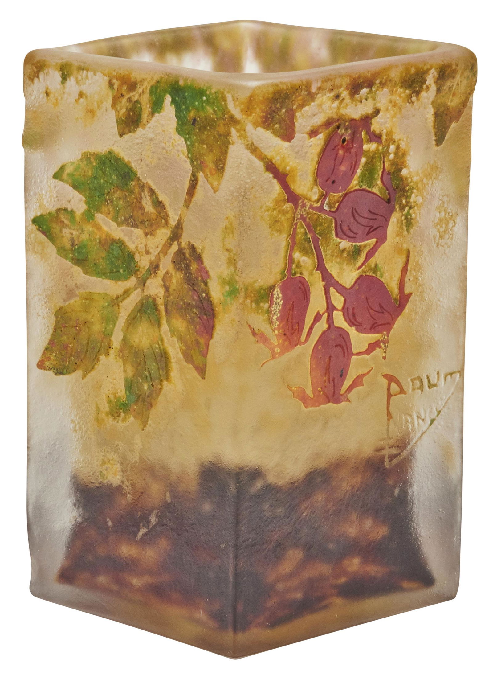 Daum vase: Daum Thistle vaseNancy, Francecameo cut glasssigned4.5"h x 3.5"w 